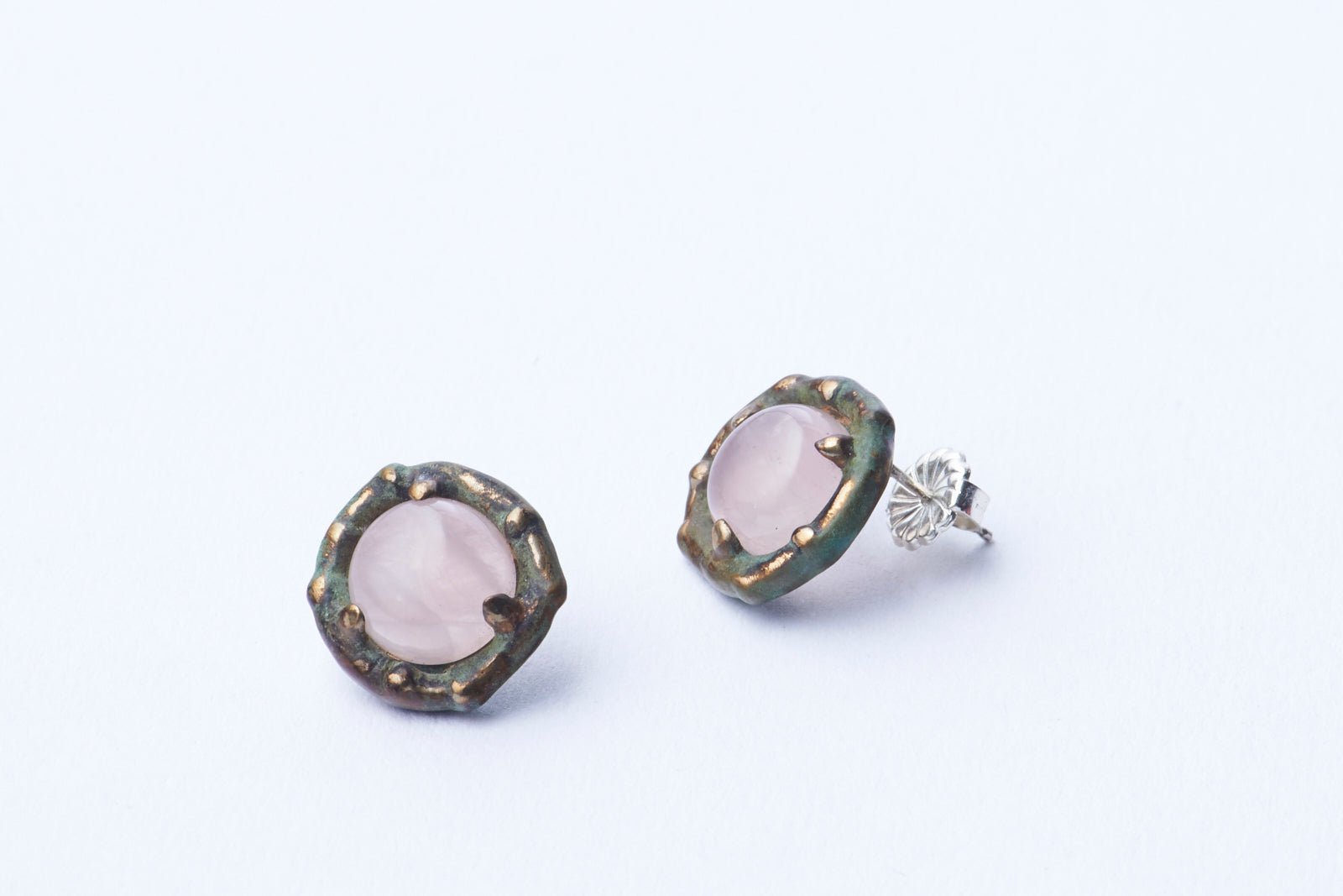 Edamame Retro Earrings in Rose Quartz and Green Jade - Donna Hiebert Artist
